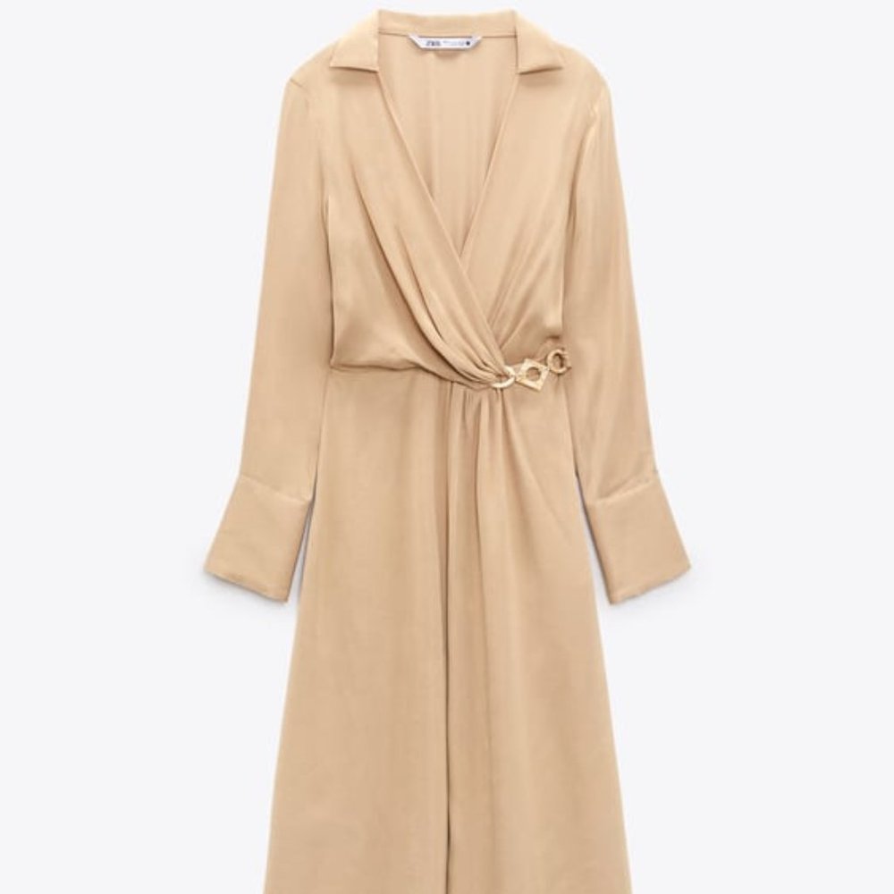 NWT SATIN EFFECT MIDI DRESS  SOFT GOLD